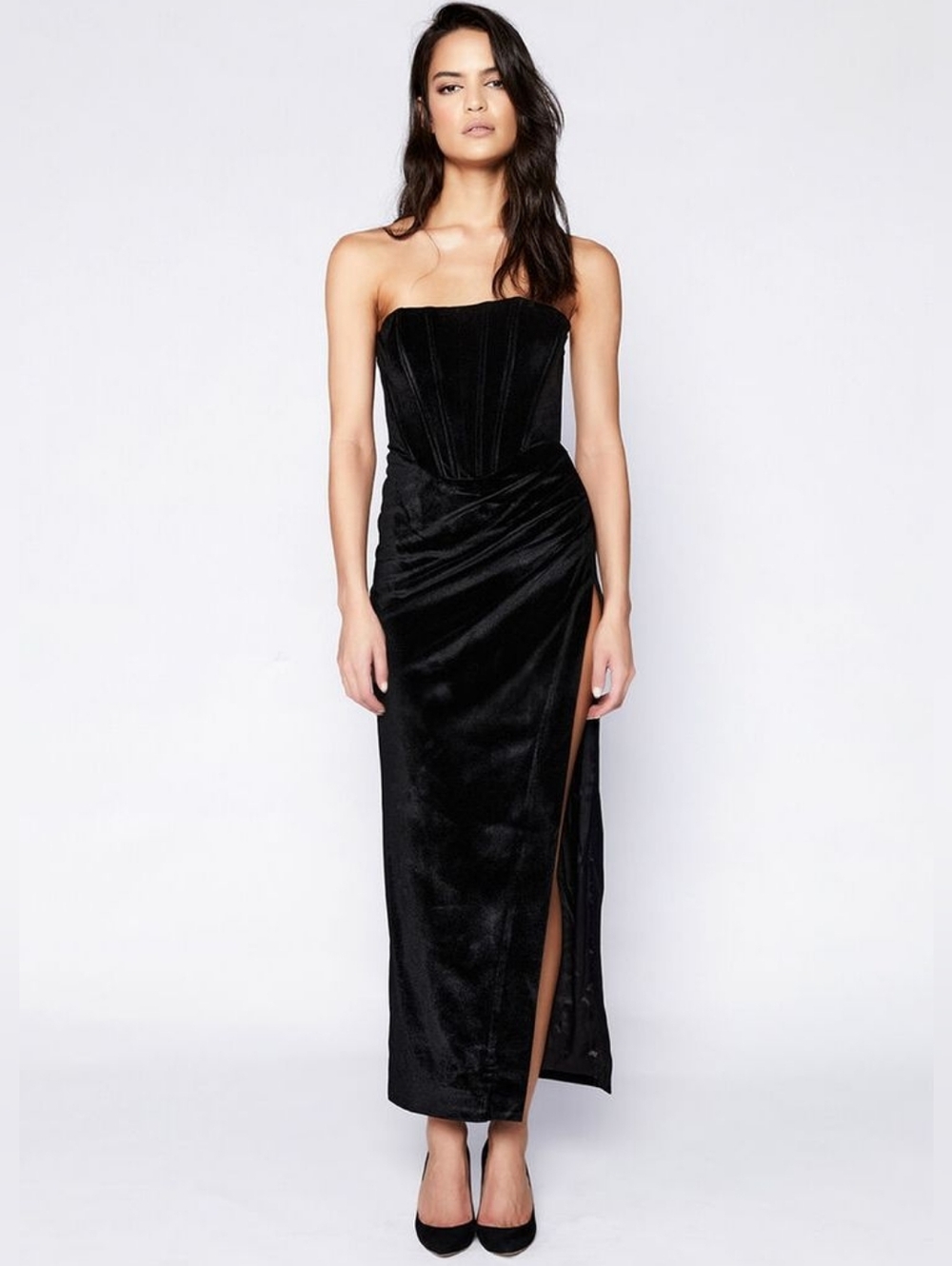 Bardot Everlasting Strapless Bustier Velour Column Midi Dress XL Occasion Vamp